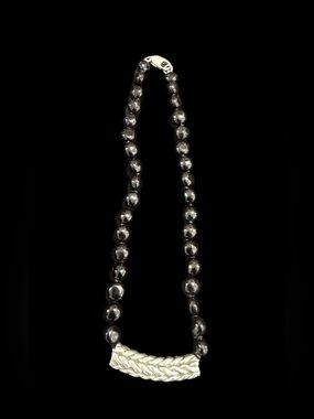 Sterling Silver With Black Onyx Beads Italy Vtg 7.5” Fine Jewelry Necklace